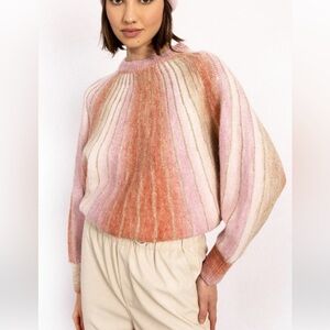 MOLLY BRACKEN PINK ORANGE STRIPED OMBRÉ PASTEL BATWING KNITTED SWEATER SZ S NWOT